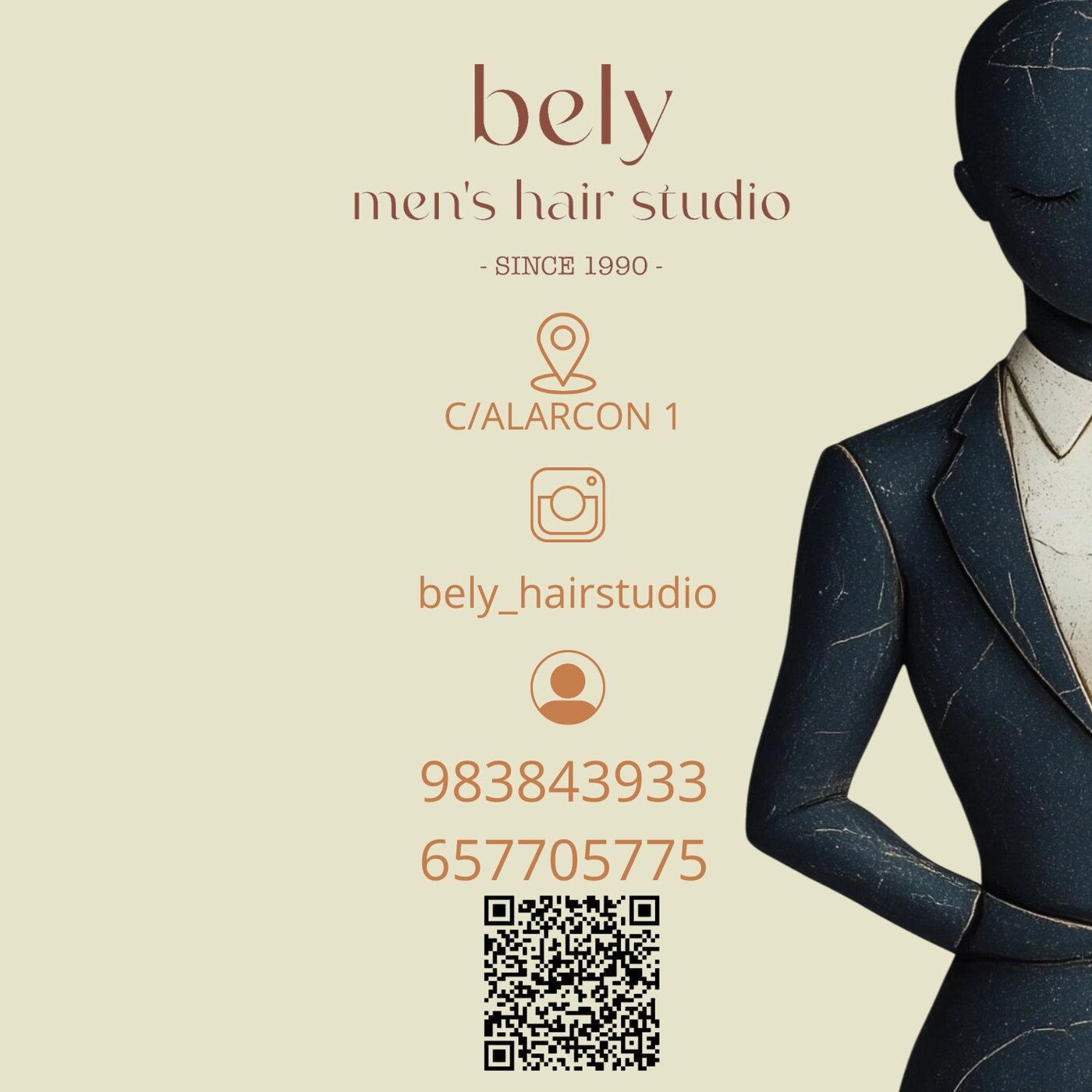 bely · men's hair studio · since 1990 · C/Alarcón 1